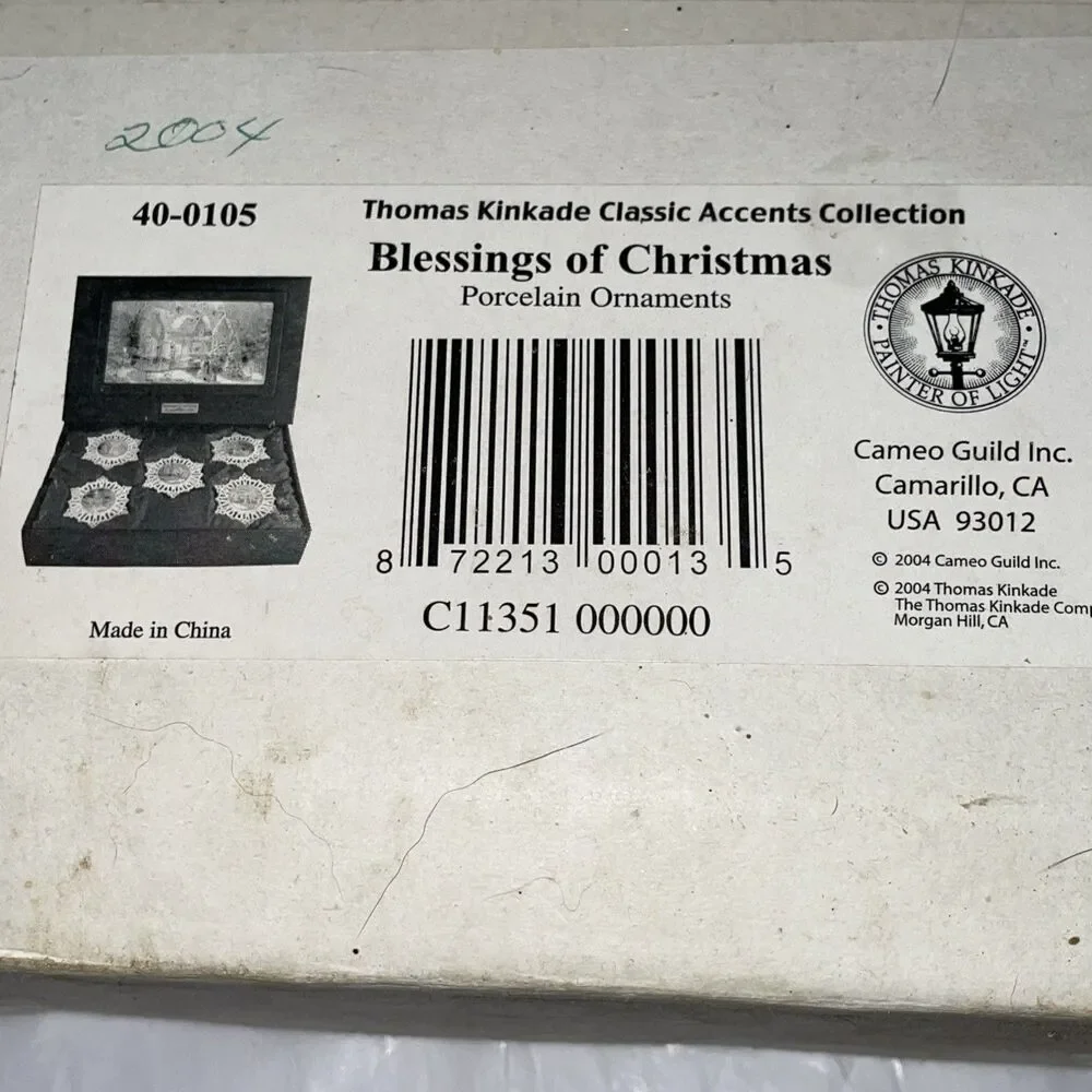 Thomas Kinkade Blessings of Christmas Ornaments Limited Edition Porcelain Set